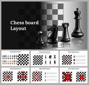 Slide deck highlighting chess board layouts, black chess pieces, and multiple configurations for different strategies.