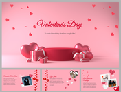 Romantic slide pack with a pink background, heart decorations including date ideas, gift suggestions, and love quotes.