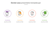 Slide with four circular icons representing dental care stages, each with text area in purple, orange, red, and green.