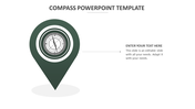 PowerPoint template featuring a green map pin with a detailed compass illustration inside and a text placeholder.