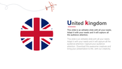 United Kingdom slide with circular Union Jack design and an airplane icon, including text on audience engagement tips.