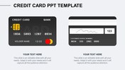 A slide showing the front and back of a credit card with space for text below.