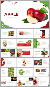 Apple themed slides featuring the nutritional benefits with images and colorful layouts on hydration and detoxification.