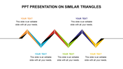 Slide with a zigzag design of colored triangles representing similar triangles, each labeled with placeholder text areas.