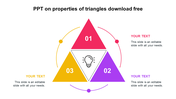 Three part triangle graphic in pink, purple, and yellow, each numbered, surrounding a lightbulb icon, with captions around.