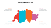 An artistic map of Switzerland, segmented into vibrant colors, with designated areas labeled for user input.