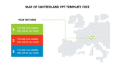 PowerPoint slide featuring a map of Switzerland with colorful text boxes and placeholder text.