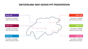 Switzerland map template with editable text boxes in multiple colors pointing to key locations across the map.