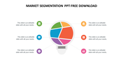 A visually appealing market segmentation PowerPoint slide showcasing a light bulb graphic, divided into colorful sections.