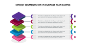 Stacked layers in five colors, each connected to text boxes and icons representing different segments in market segmentation.