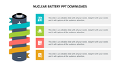 Battery graphic with colorful ribbons wrapped around it, each ribbon linked to an icon and caption areas on the right.