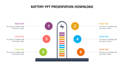 Battery themed slide with six color coded sections for adding personalized text alongside a battery icon.