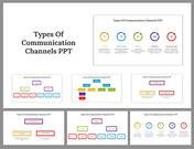 Slide deck with colorful diagrams explaining various types of communication channels like written, verbal, and visual.