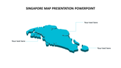 Blue 3D map of Singapore with three text areas pointing to specific areas on a white background.