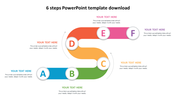 A vibrant six step slide with colorful segments labeled A to F, featuring placeholders for text descriptions.