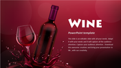 Slide featuring a wine bottle and a glass with splashing wine on a rich red background with a placeholder text area.