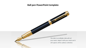 Sophisticated black and gold ball point pen visual, perfect for presentations emphasizing luxury or writing themes.