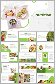 Nutrition-themed template with a collection of slides discussing key concepts enhanced by food imagery and a modern design.