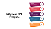 A pack of 5 Options slides featuring business terms across different colored layouts and visual styles with descriptions.