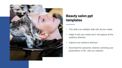 Beauty salon template with placeholder text and the title with the image of a woman getting a hair treatment.