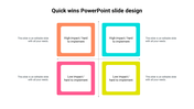 Slide featuring four quadrants labeled by impact and difficulty, highlighting high and low impact with placeholder text.