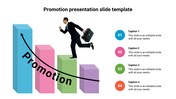 Promotion slide featuring a man running up a colorful bar graph with four numbered captions for placeholder text.