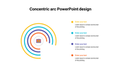 Concentric arc diagram with yellow, blue, purple, and orange arcs encircling a central icon, aligned with caption areas.