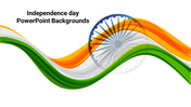 Dynamic wavy bands in India's national colors with an overlapping Ashoka Chakra, forming a sleek and patriotic layout.