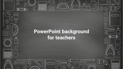 Chalkboard-themed background with education icons like calculators, rulers, and books, ideal for teacher presentations.