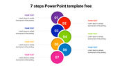 7-step PowerPoint template featuring colorful numbered circles with text placeholders on both sides for each step.