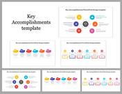 Set of slides showing colorful icons and key accomplishment layouts, each with distinct designs and arrangements.