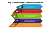 A colorful pyramid-shaped slide for key accomplishments with icons and text area.