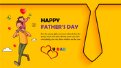 Father's Day slide with a warm yellow backdrop, showing a father and child illustration and a prominent necktie graphic.