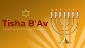 Slide deck with a golden menorah on the cover, with circular images and text in a yellow and orange color scheme.