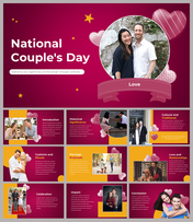 Slide deck for national couple's day with sections on the historical background of couples, customs and rituals.