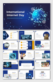 Slide deck on International Internet Day featuring global network visuals and technology-themed icons.