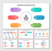 Collection of slides with colorful icons and various layouts focusing empowerment details.