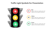 Traffic light graphic with red, yellow, and green lights, numbered captions beside each light.