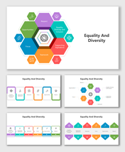 Colorful hexagonal infographic with placeholders, ideal for presenting equality and diversity concepts visually.