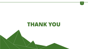 Thank you slide with green geometric mountain shapes at the bottom and a simple white background.