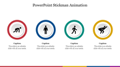 Slide with four stickman icons in colored circles showing different actions each with caption areas.