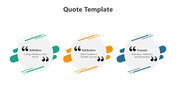 Three circular quote boxes with teal, orange, and blue accents, aligned in a row, against a white background.