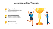 Visual of a giant trophy with two people celebrating achievement by three trophy icons and caption areas.