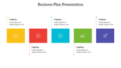 Business Plan Presentation With Square Design and Five Icons