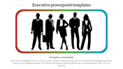 Silhouettes of executives standing in business attire with colorful borders in a modern presentation slide.