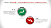 Slide design for profit and loss presentations with icons for profit in green and loss in red, offering text options.