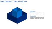 Blue 3D cube design on a PowerPoint slide with space for two options.