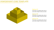 Three-tiered pyramid cube structure in golden yellow tones with three text options listed on the right.