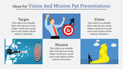 Professional PPT template showcasing Target, Mission, and Vision, each with associated imagery.