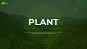 Slide deck focused on plants, featuring images of seedlings, environmental benefits, and human uses in a green color scheme.